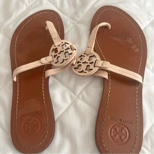 Tory Burch Tan and Cream Leather Sandals